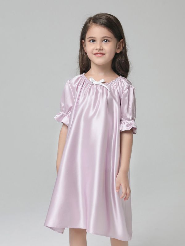 (image for) 19 Momme Baby Girls Princess Short Sleeve Silk Nightgown